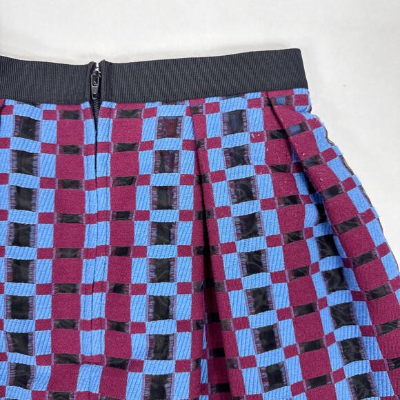 Scanlan Theodore Pleated Skirt Women US 2‎ AUS 6 Burgundy Blue Check Wool Blend - Picture 4 of 6
